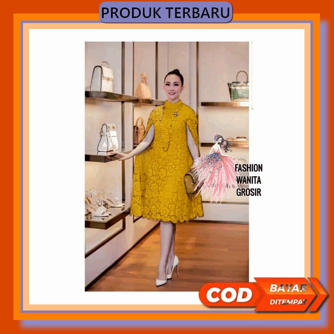 Dress Wanita Casual Dress Pesta Kondangan Polos Putih Full Brokat Midi Drees Party Dres Brukat Premi