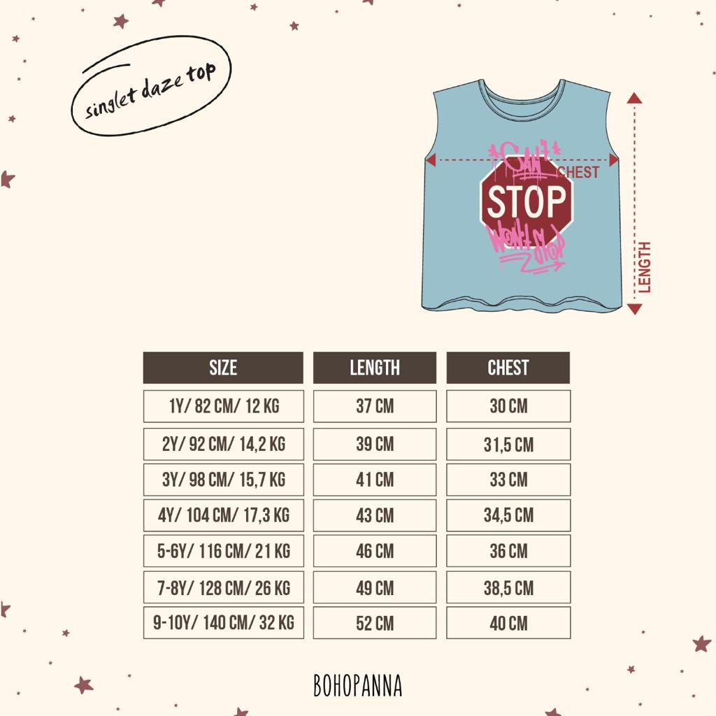 BOHOPANNA Daze Top 1-10 Tahun Singlet Print Daze Top Atasan Anak Unisex Kutung CBKS