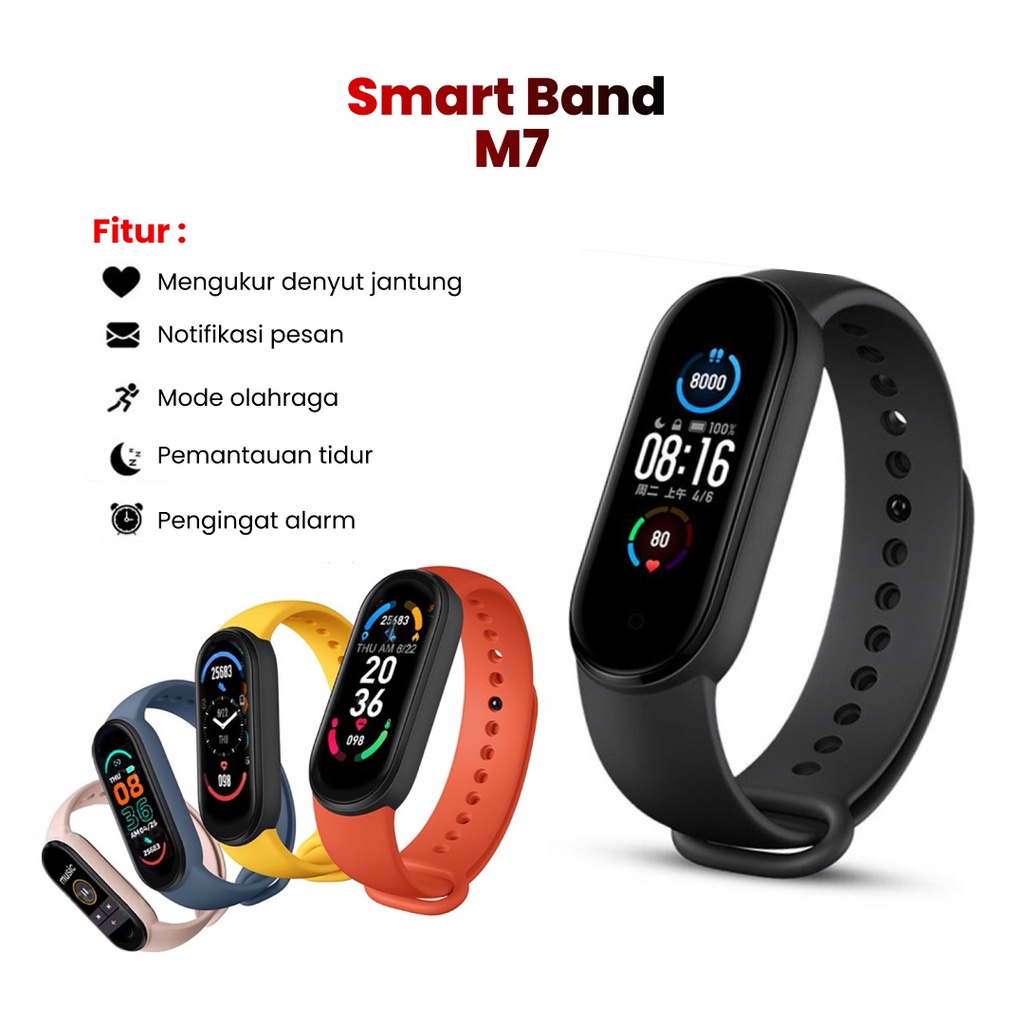 M7 Smartwatch Olahraga Gelang Pintar Pelacak Detak Jantung Pedometer Monitor Tekanan Darah