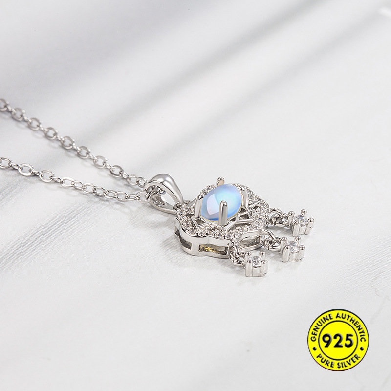 Kalung Rantai Sterling Silver 925 Dengan Liontin Batu Moonstone Untuk Wanita U1400