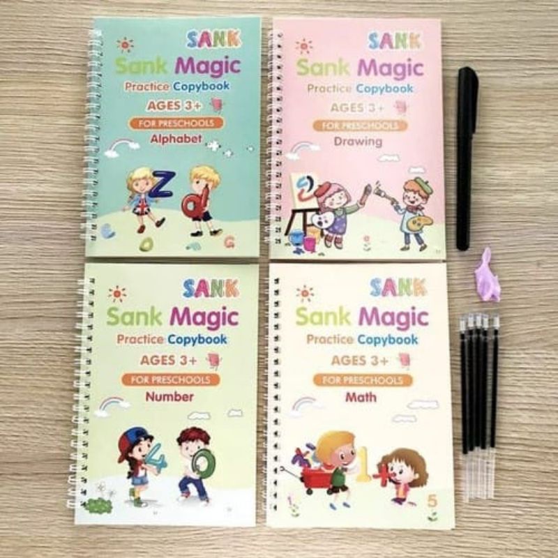 {DS} Buku Belajar Anak Sank Magic 1 Set Isi 4 Buku dan Pulpen  Set Buku Latihan Belajar Menulis