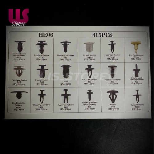 BELTER Set Baut Rivet Universal isi 415 pcs Baut Klip Platik Baut Panel Mobil Bemper Mobil