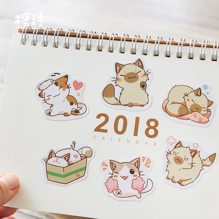 45pcs / Kotak Stiker Motif Kartun Kucing Lucu Untuk Dekorasi Diary / Scrapbook DIY