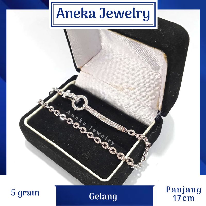 Gelang Holo T Mata Baris, Perak 925, Sepuh Emas Putih