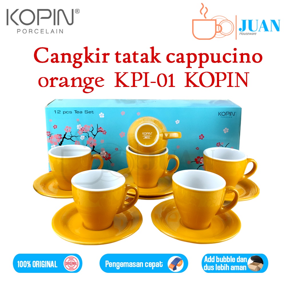 Cangkir tatak set cappucino 6 pasang cangkir two tone orange / cappucino cup / coffee set KPI-01 KOP