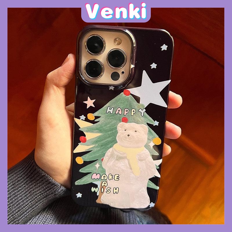 Case iPhone 14 Pro Max TPU Soft Case Christmas Tree and Polar Bear Glossy Black Candy Case Camera Protection Shockproof For iPhone 14 13 12 11 Plus Pro Max 7 Plus X XR