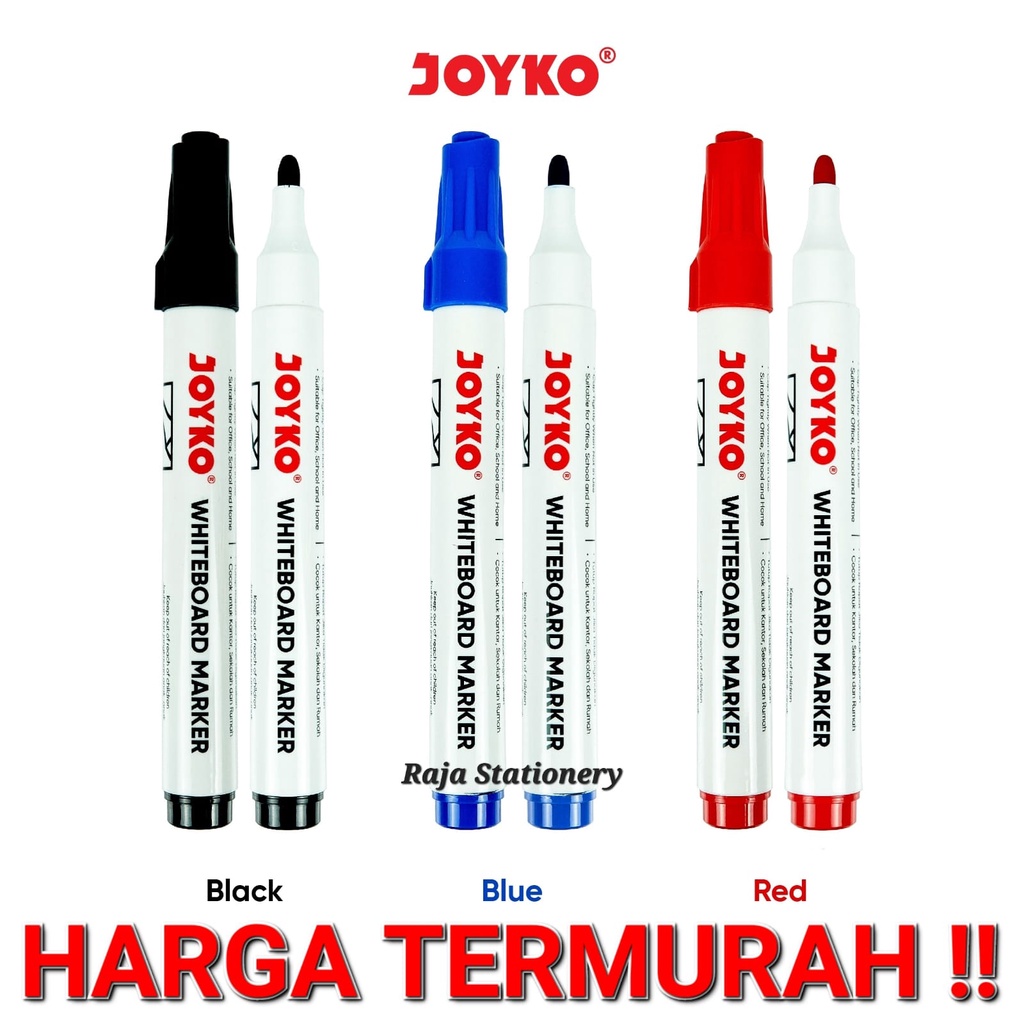 

JOYKO WHITEBOARD MARKER BLACK BLUE RED / SPIDOL PAPAN TULIS JOYKO HITAM BIRU MERAH BISA DIHAPUS