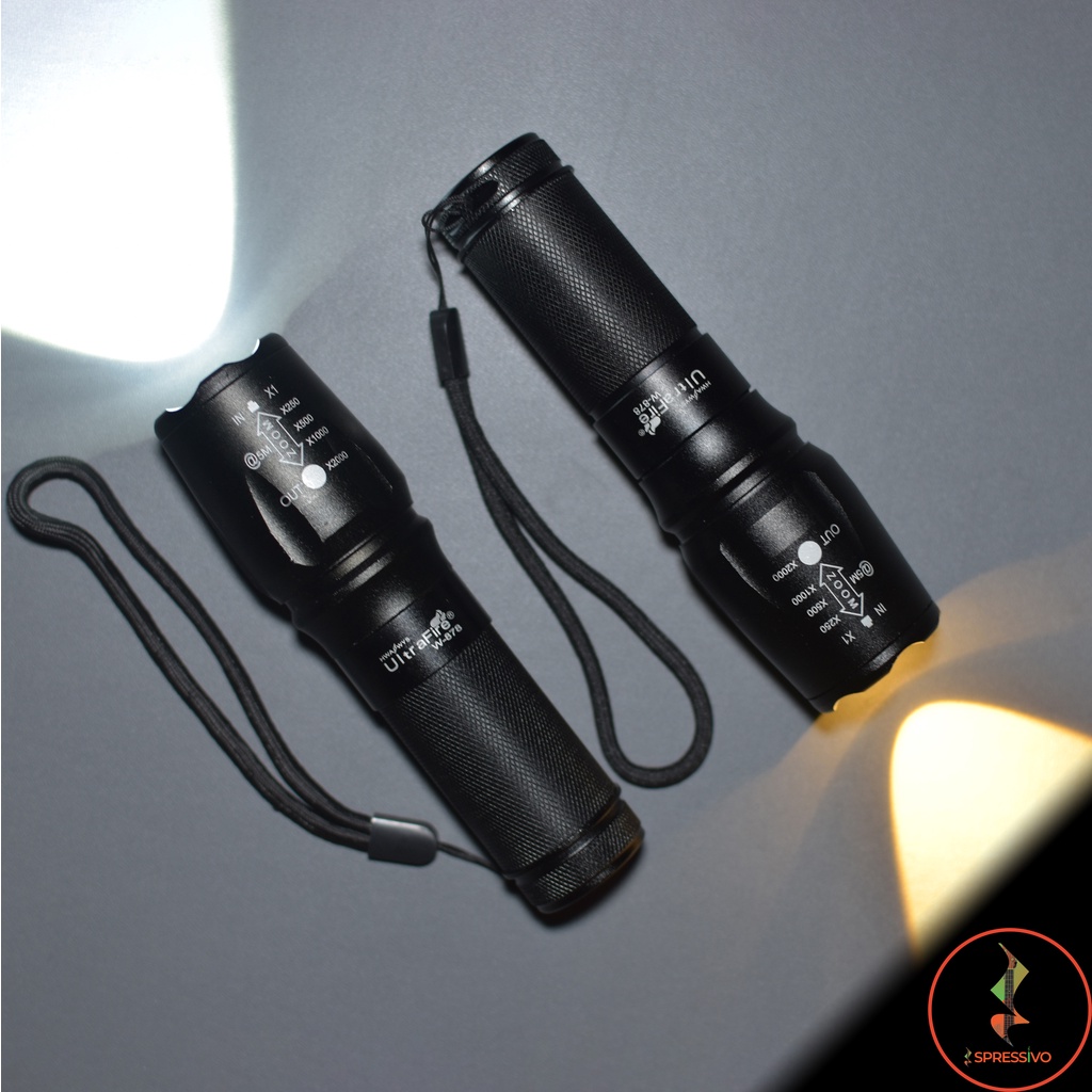 Senter LED Cree Jumbo XML-T6 zoom baterai 18650 26650 Sinar Kuning