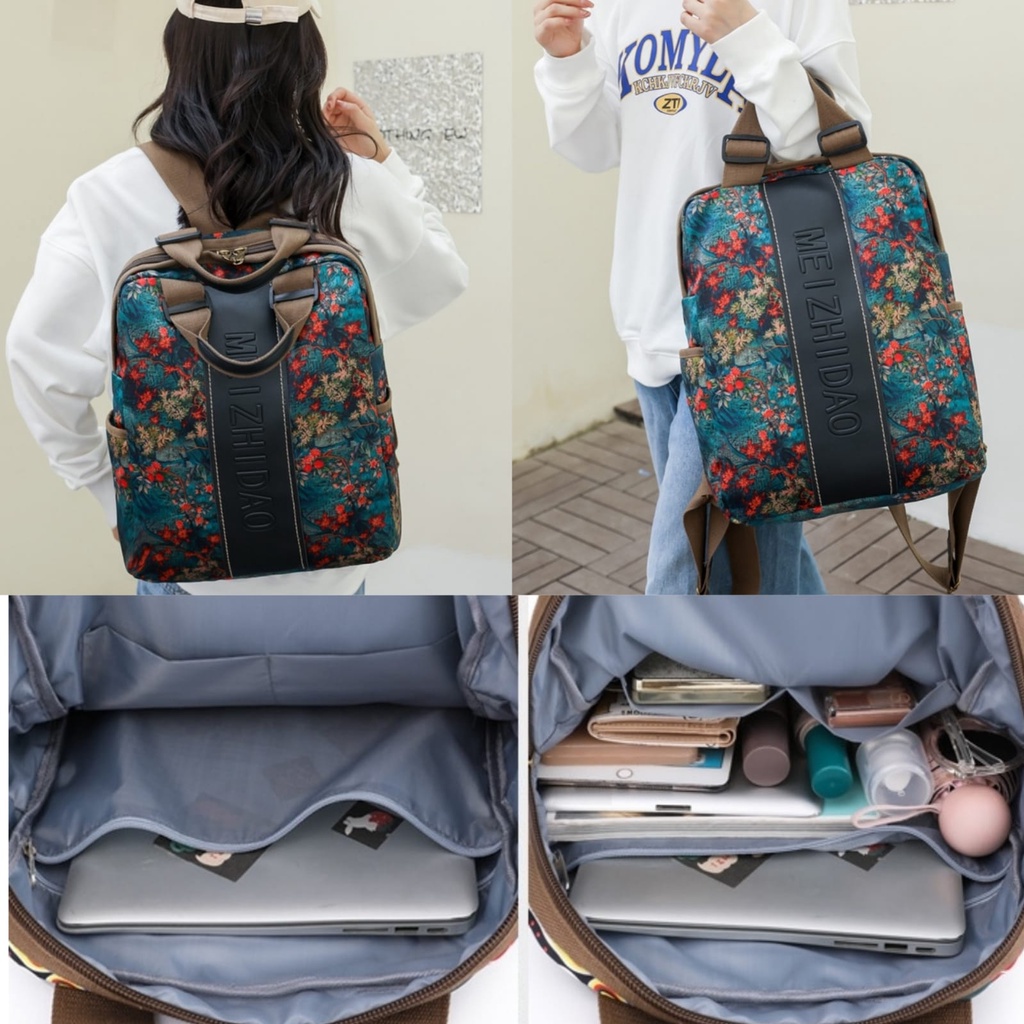 TAS RANSEL WANITA BESAR MOTIF MUAT LAPTOP BUNGA NYLON SASTIMA IMPORT TA708G3 BACKPACK KOREA GENDONG PUNGGUNG SEKOLAH KULIAH KERJA REMAJA KEKINIAN CEWEK MURAH FASHION BRANDED