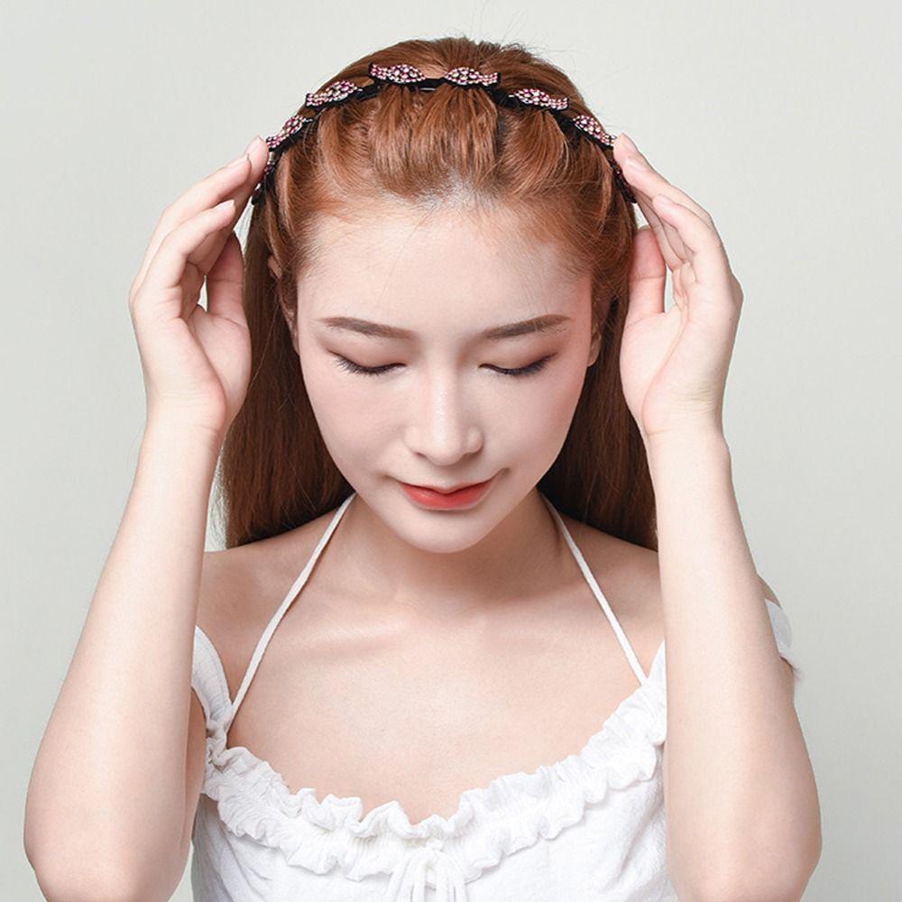 Needway   Wanita Bergigi Klip Hadiah Lucu Vintage Untuk Gadis Daun Anti-slip Berlian Imitasi Zirkon Braided Headband