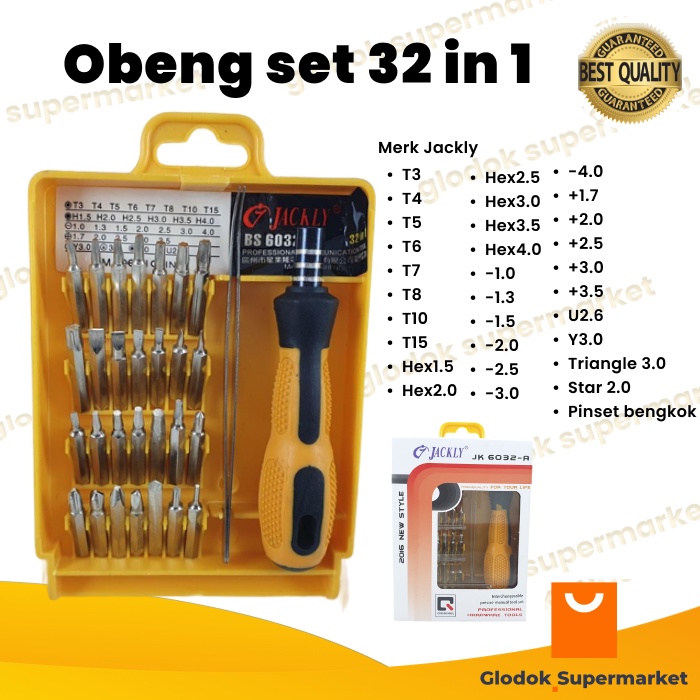 Obeng Set 32 in 1 Service Hp Reparasi Multifungsi Jackly BS 6032A