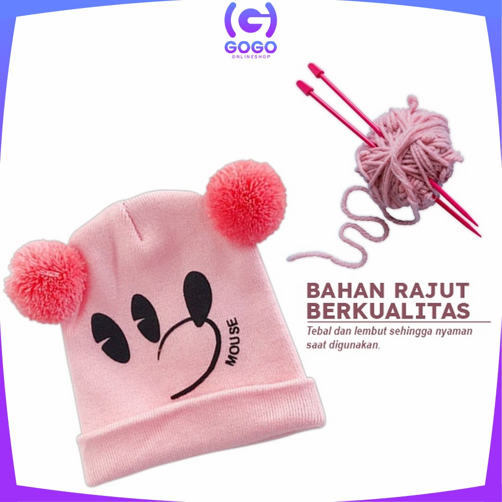 GOGO-P17-25 Topi Kupluk Anak Karakter Kucing | Bear / Topi Rajut Bayi Korea / Topi Anak Laki &amp; Perempu