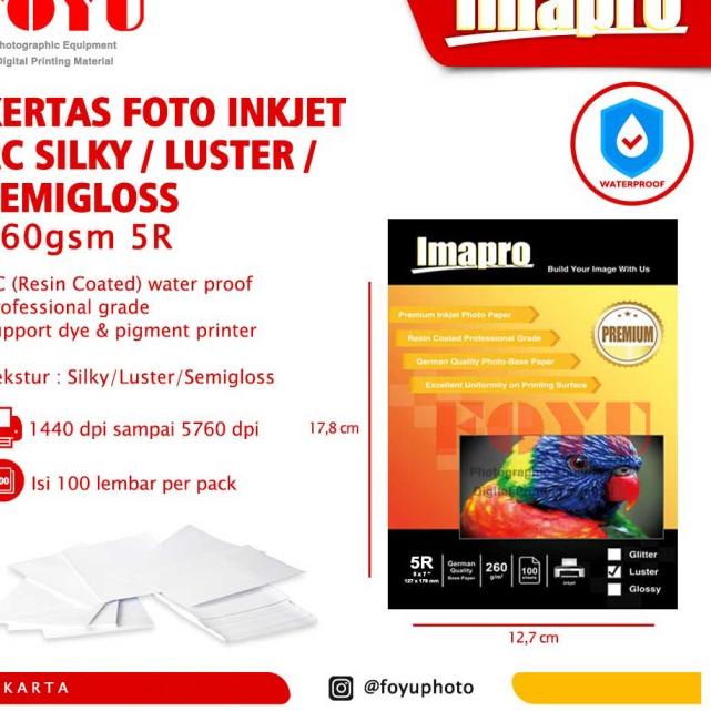 

Kertas Foto Inkjet Imapro Professional RC Silky Luster 260gsm 5R