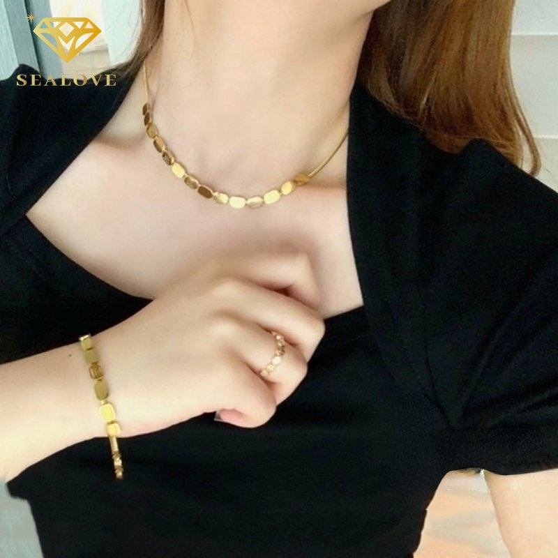 Kalung titanium wanita anti karat Premium perhiasan titanium asli Premium Kubus kecil perhiasan titanium asli Korea