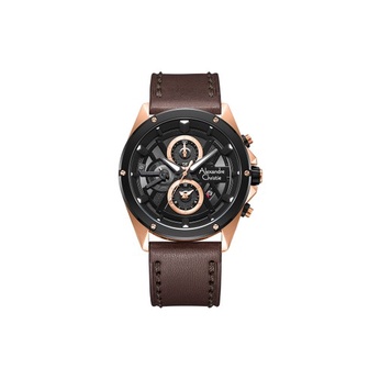 Jam Tangan Pria Alexandre Christie Chronograph AC 6620 MC LBRBA Men Black Dial Brown Leather Strap