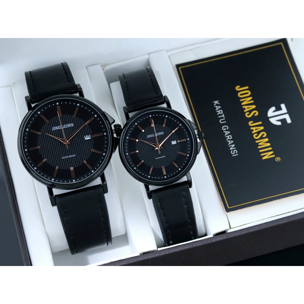 Jam tangan Couple Jonas Jasmin Strap Kulit Tanggal Aktif Water Resistance