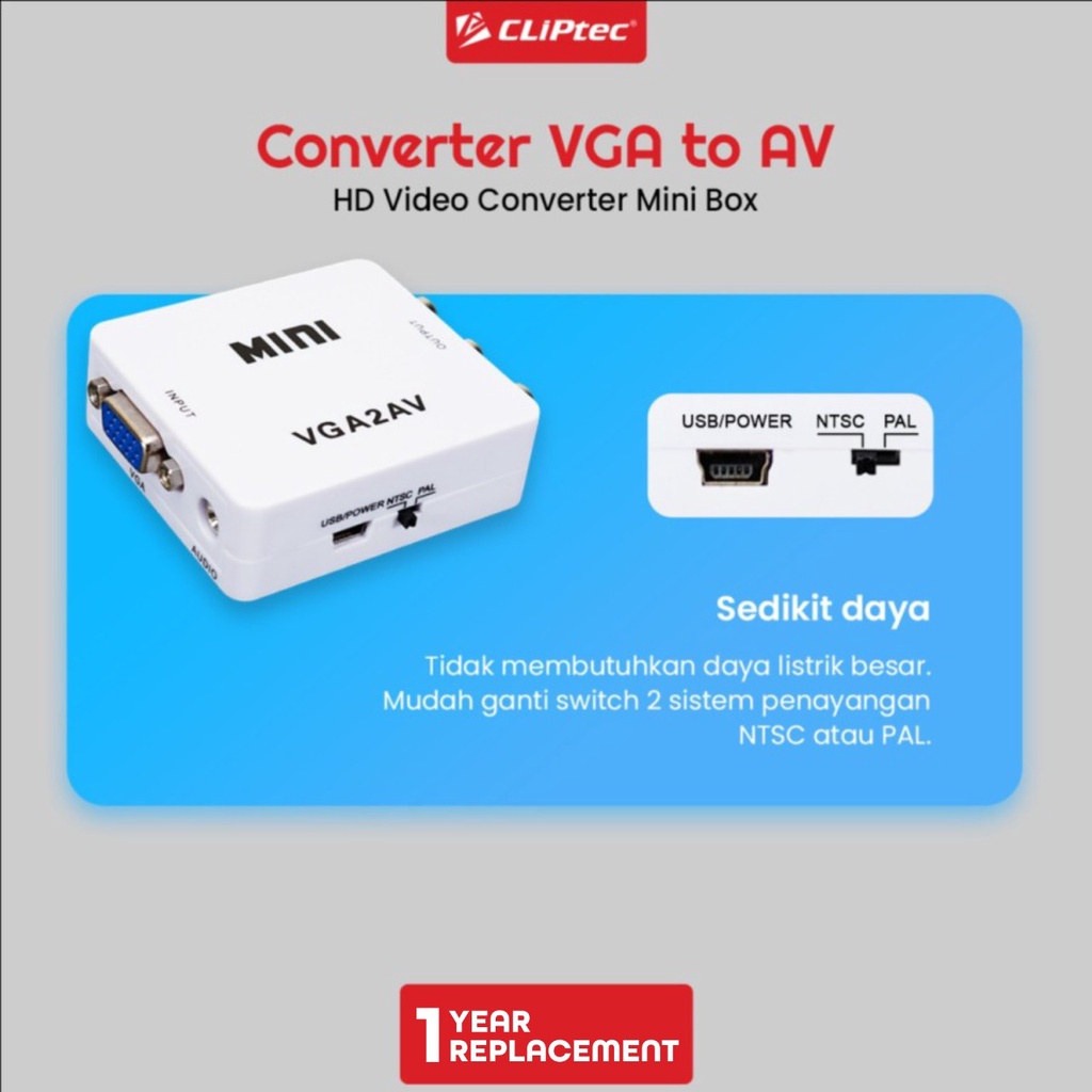 Converter CLIPtec Mini Box CL-CV VR VGA TO AV FHD 1080P