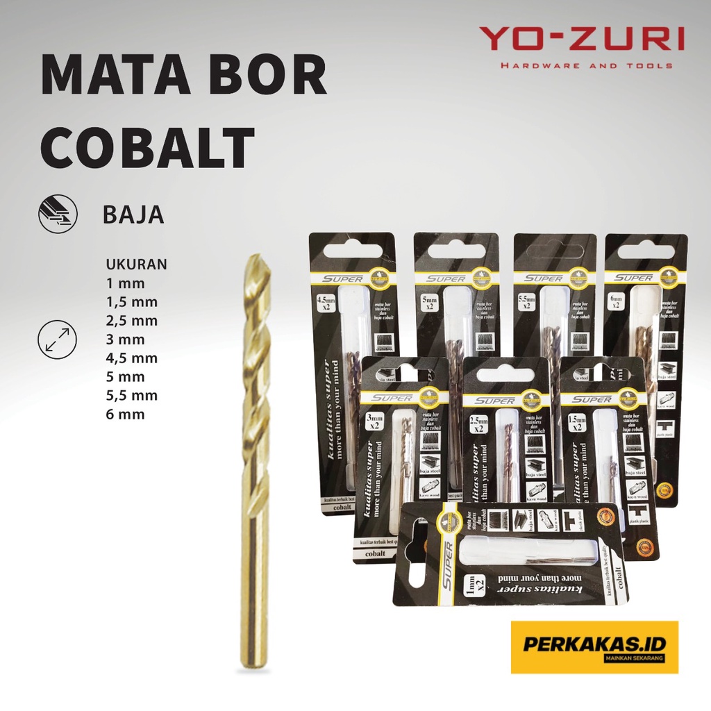 Mata Bor Set Besi Cobalt HSS Ukuran Lengkap YOZURI