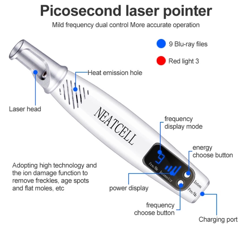 Neatcell Picosecond laser biru pen penghilang flek hitam tatto tai lalat blue / red laser pen Laser Wajah  Penghilang Tato Penghilang Kutil Penghilang Tai Lalat