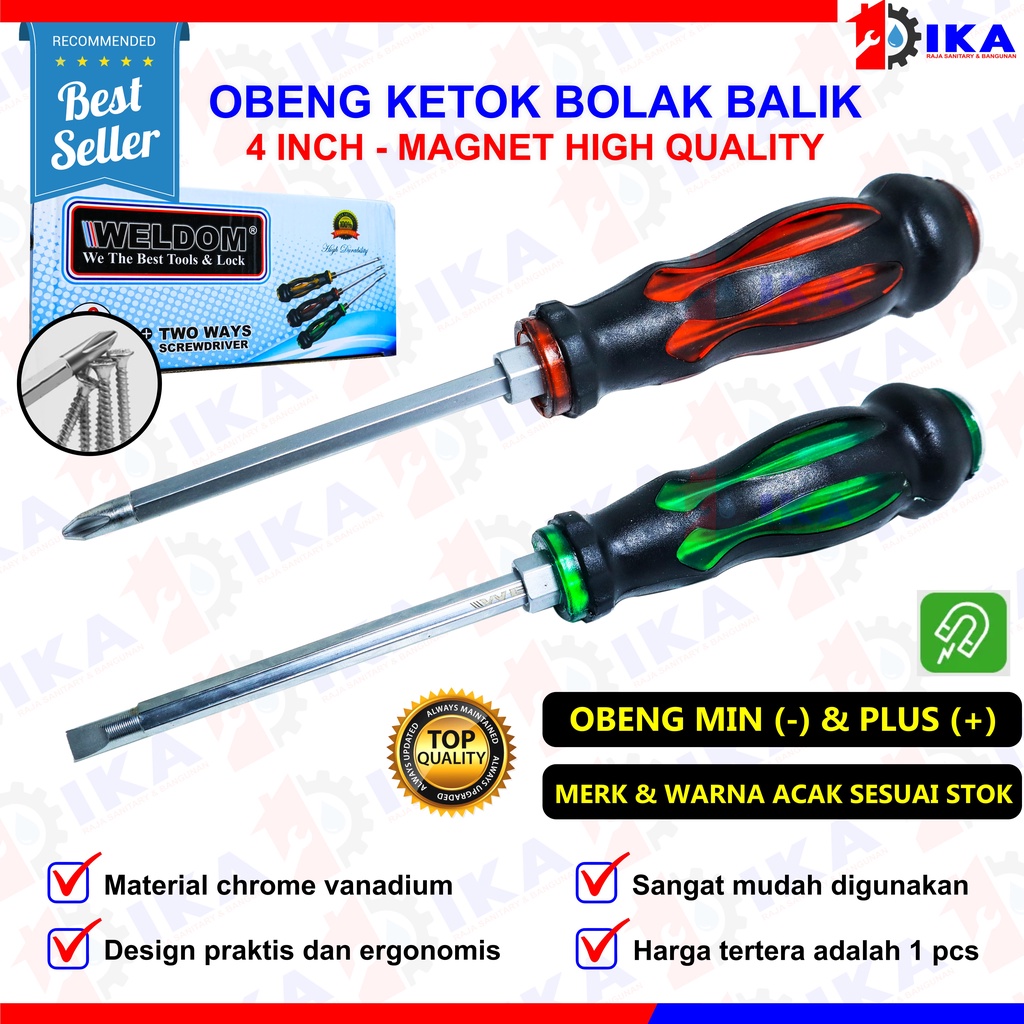 Obeng Ketok 4 inch Bolak Balik Plus Minus Berkualitas Weldom / obeng getok BB