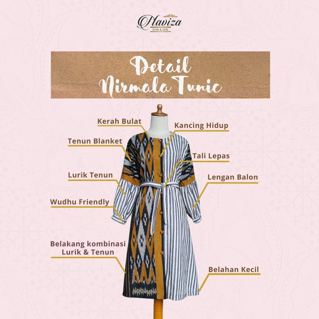 Nirmala Tunik Batik Wanita Naviza Original Modern Etnik Jumbo Kombinasi Polos Toyobo Tenun Troso Max