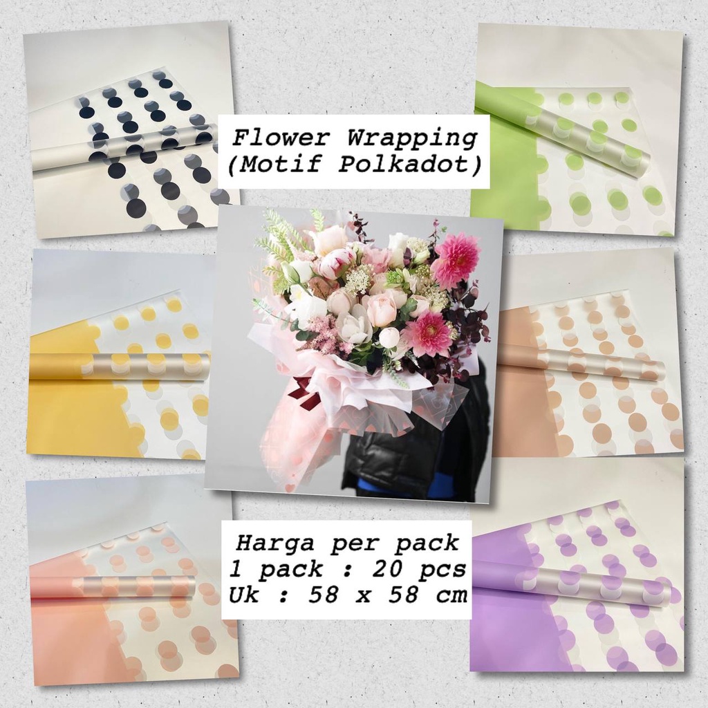 20 pcs Flower Wrapping Bouquket Motif Polkadot/Kertas Buket Bunga Anti Air