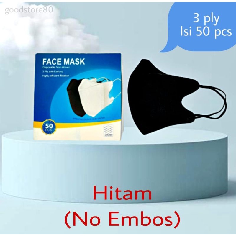 Masker Duckbill Hitam Putih 3 ply Isi 50 pcs