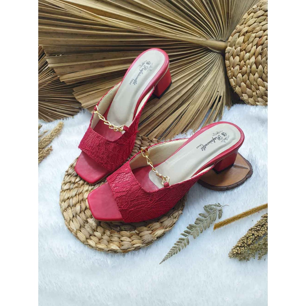 slop wedding cantik Adeeva merah cabe 5cm tahu