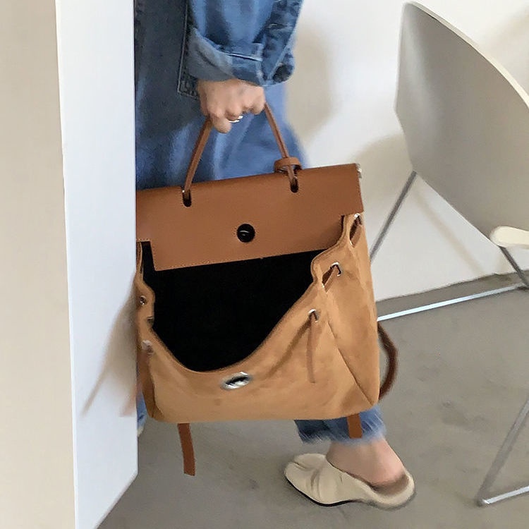 Sera Whiterm Versi Korea Musim Gugur dan Musim Dingin Baru Retro Suede Ransel Kasual Ransel All-Match Satu Bahu Wanita Tas Kelly Tas