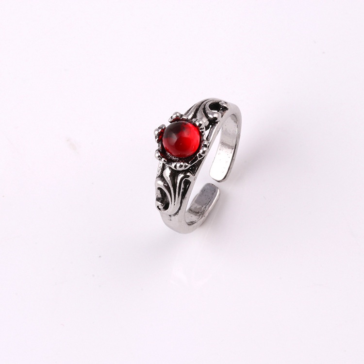 Cincin Model Terbuka Aksen zircon Merah Gaya retro Korea Untuk Pasangan