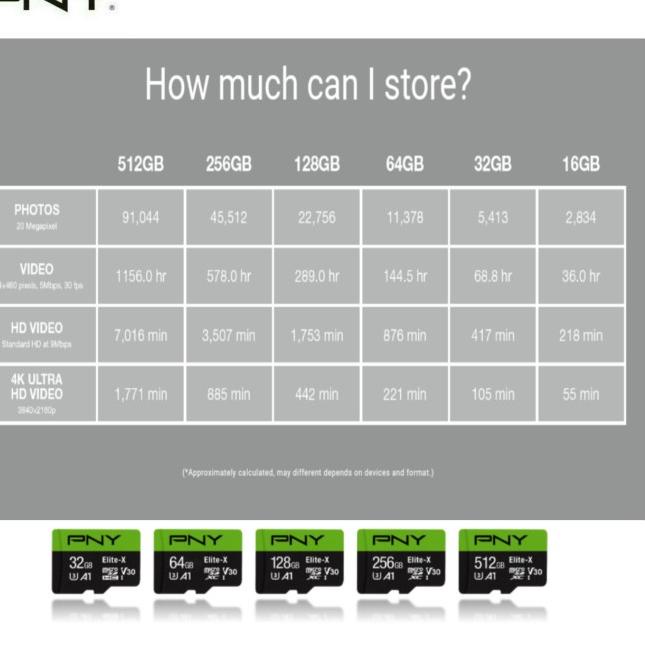 microSD 64GB XC U3 V30 PNY Elite-x 100Mb/s 100% Original