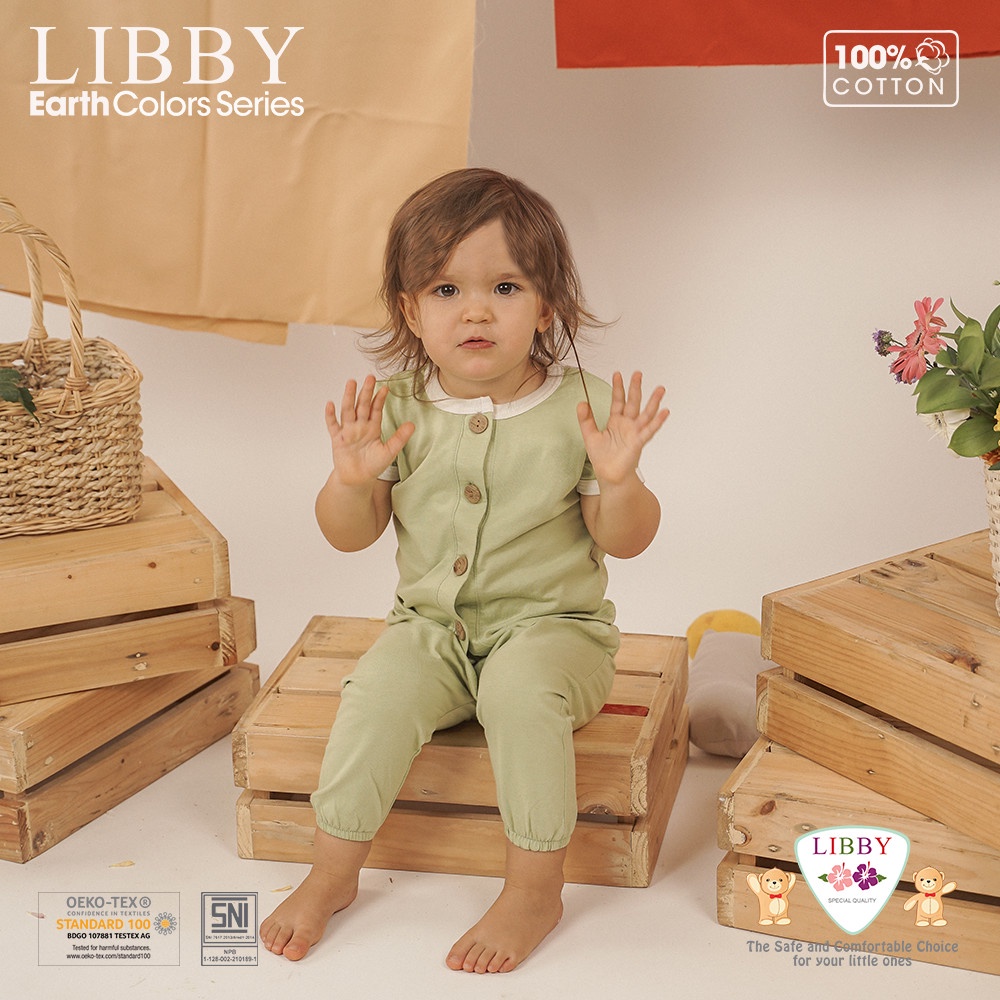 LIBBY Stelan Pendek Panjang Rocco Earth Color | Motif Girl Size 0 s.d 4 Tahun (1 stel/pack)