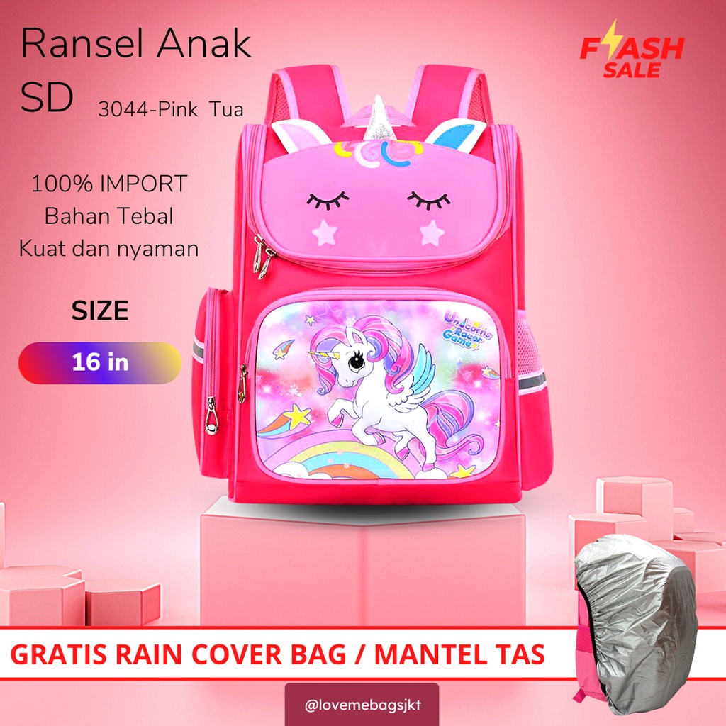 LMB Tas Anak Sekolah Perempuan SD Import Unicorn Karakter Lucu Bahan Nilon Premium Kuat dan Tebal Nyaman Dipakai