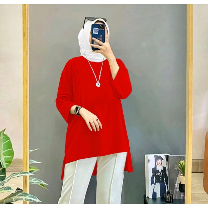 JOSJOLI_STORE/Tunik Hijab Enjoy dan Polos/Atasan Wanita Dewasa Lengan Panjang/Fit XXL