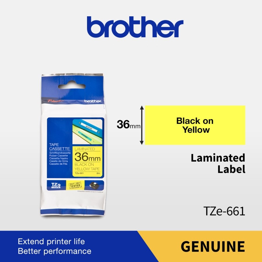 

Brother Color Tape TZE-661 36mm Laminated Black On Yellow
