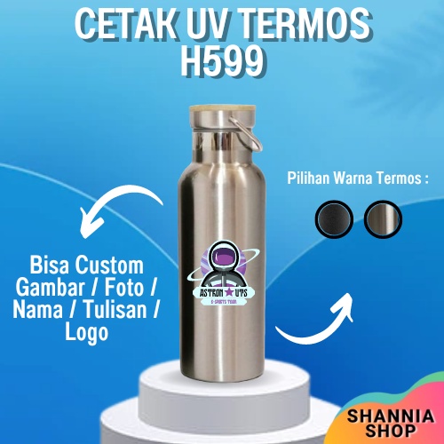 CUSTOM [ NAMA / LOGO ] H599 H599-1 Termos Tutup Bambu 500ml / LASER GRAFIR / UV PRINT / PROMOSI SOUVENIR HAMPERS