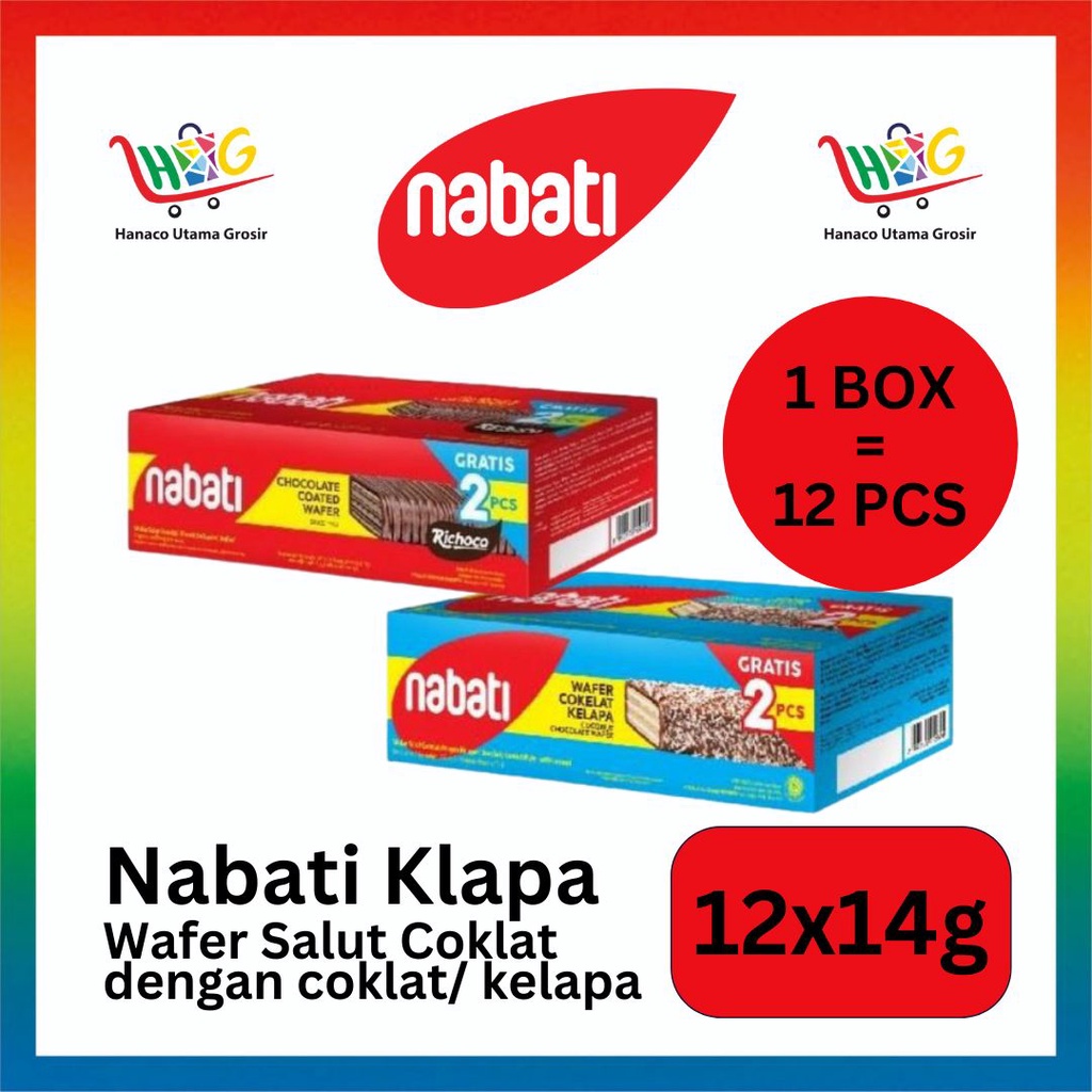 Nabati Coated Wafer Coklat / Coklat Kelapa 12x14 gram [ 1 PAK ]