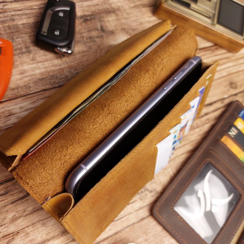 Dompet panjang long wallet kulit sapi asli multi card slot hp