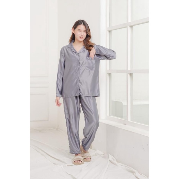 PP SATIN-LENGAN PANJANG-CELANA PANJANG-PIYAMA-BAJU TIDUR-SLEEPWEAR - DUSTY PINK