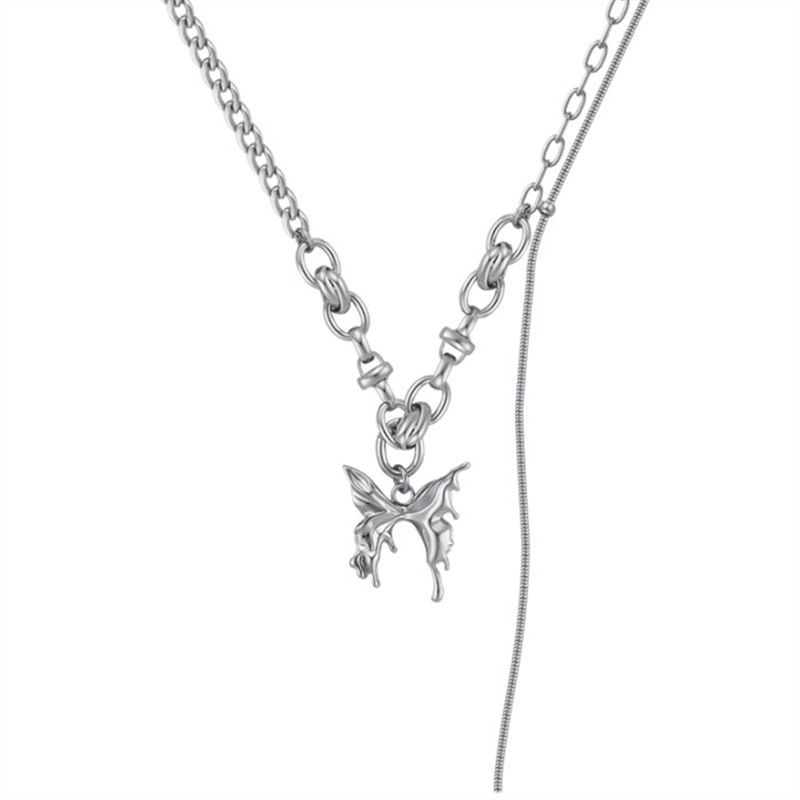 Suhao kupu-kupu liontin jahitan kalung wanita cahaya mewah angin dingin tidak teratur retro niche high-end sweater rantai tulang selangka pasang