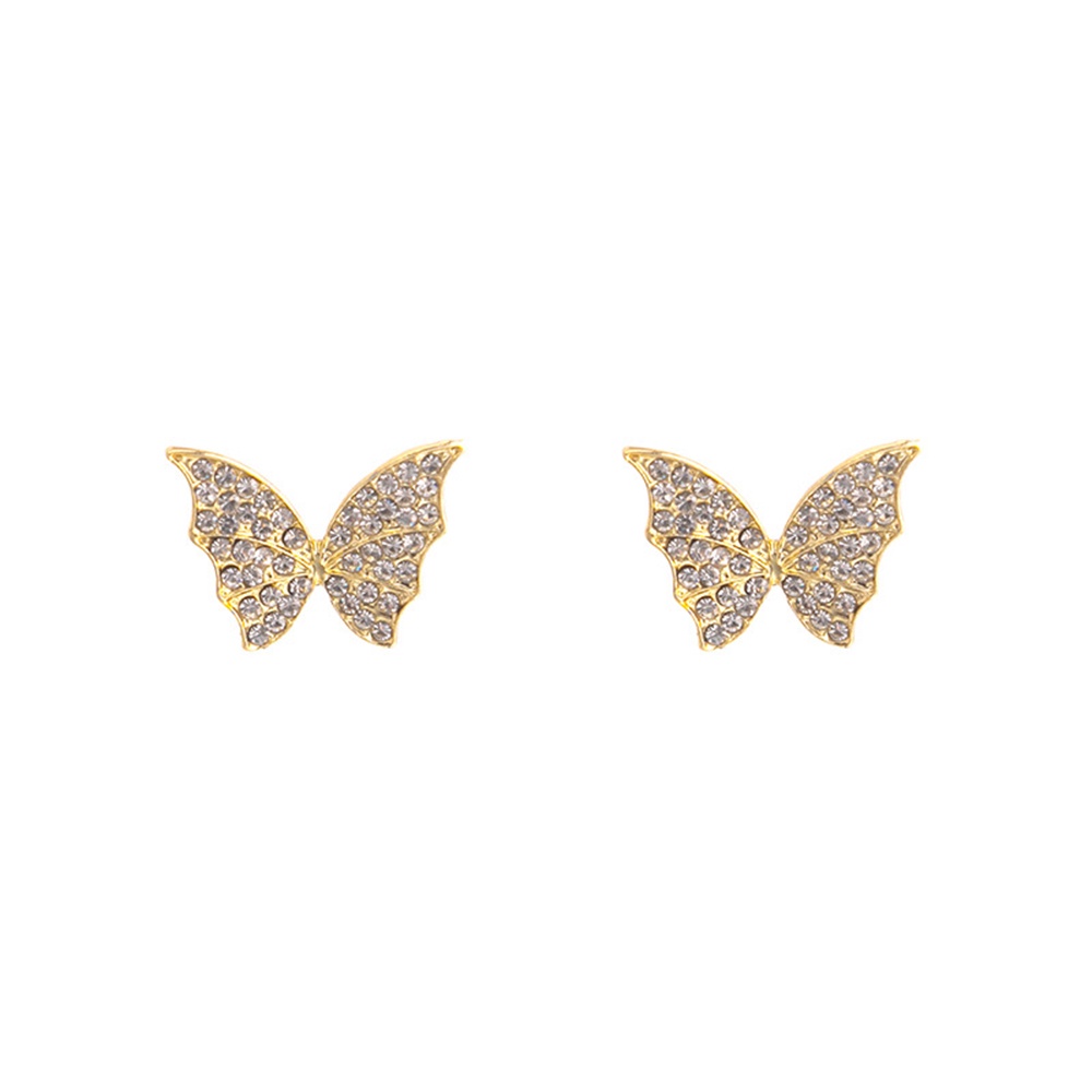 Anting Stud Kristal Bentuk Kupu-Kupu Warna Emas Silver Untuk Wanita