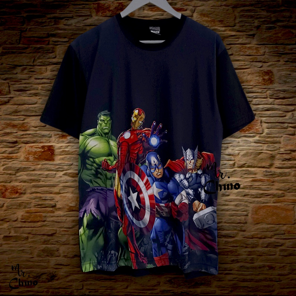 Kaos Pria Distro Motif Original Avengers Squad | Kaos Marvel Laki Laki Dewasa | Kaos HItam Cowok Kar