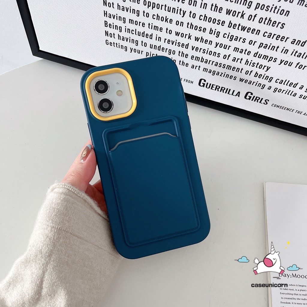 3 in 1 Soft Case Silikon Warna Permen Macaron Dengan Holder Kartu Untuk iPhone 11 12 13 14 Pro MAX 6 6S 7 8 Plus XR X XS MAX SE 2020