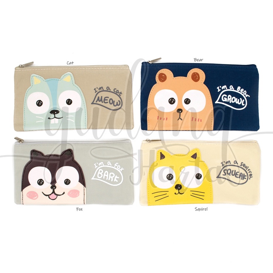 Pouch Animal Voice Tempat Pensil Kosmetik Serbaguna Kotak Penyimpanan Motif Hewan Bear GH 318103