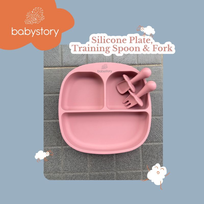 Set tempat makan bayi Premium baby feeding set suction plate suction bowl silicone bibs spoon training cup training spoon fork