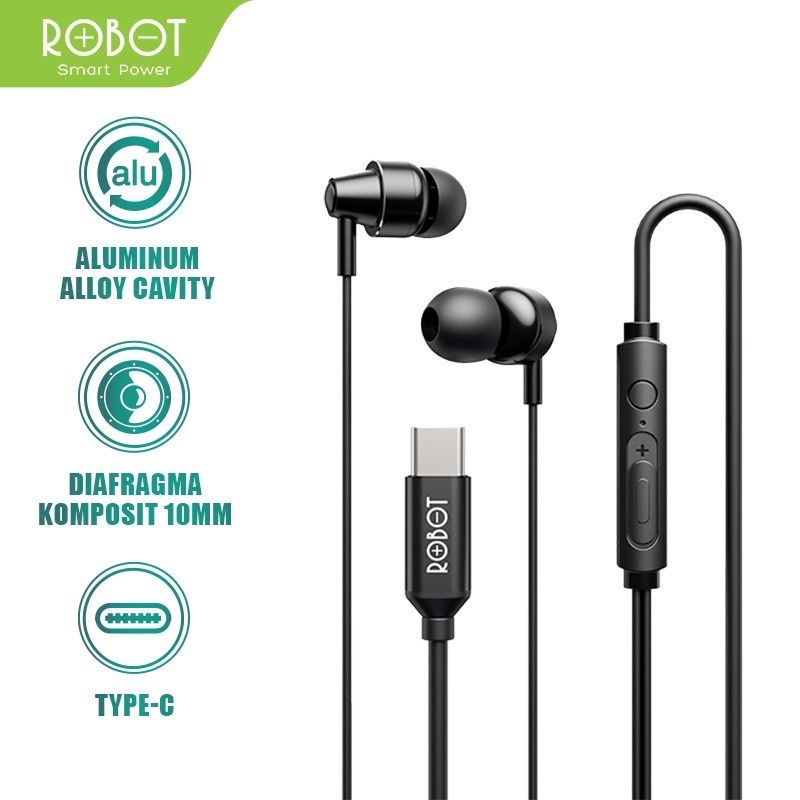 (ROBOT RC240) HEADSET USB C WITH VOLUME CONTROL AUDIO EXTRA BASS EARPHONE TYPE C HD SOUND A33 A52 A53 A72 A73 S20 S21 FE