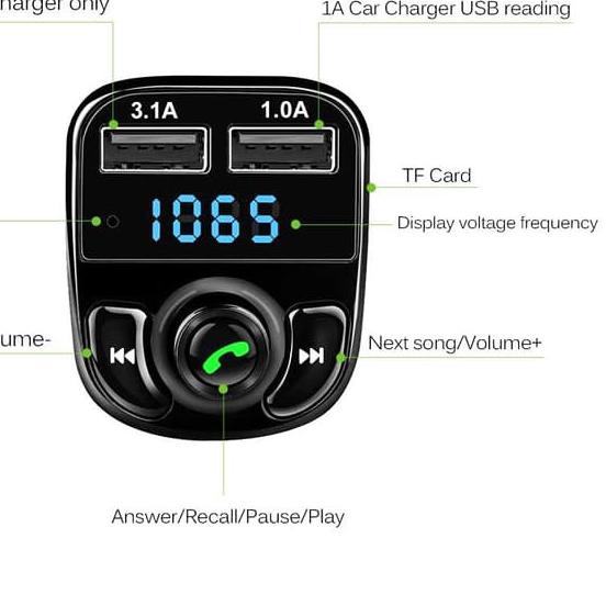 Bluetooth Audio Receiver FM Transmiter Handsfree USB Car Charger HY-82