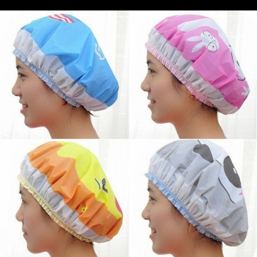 Jual Shower Cap Plastik Karakter Lucu - Penutup Kepala Waterproof ...