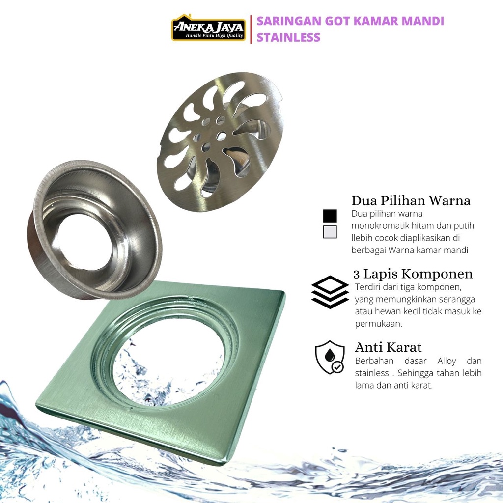 Saringan Got Stainlees Black Series Anti Karat Awet Floor Drain Pembuangan Kamar Mandi - Silver Hitam