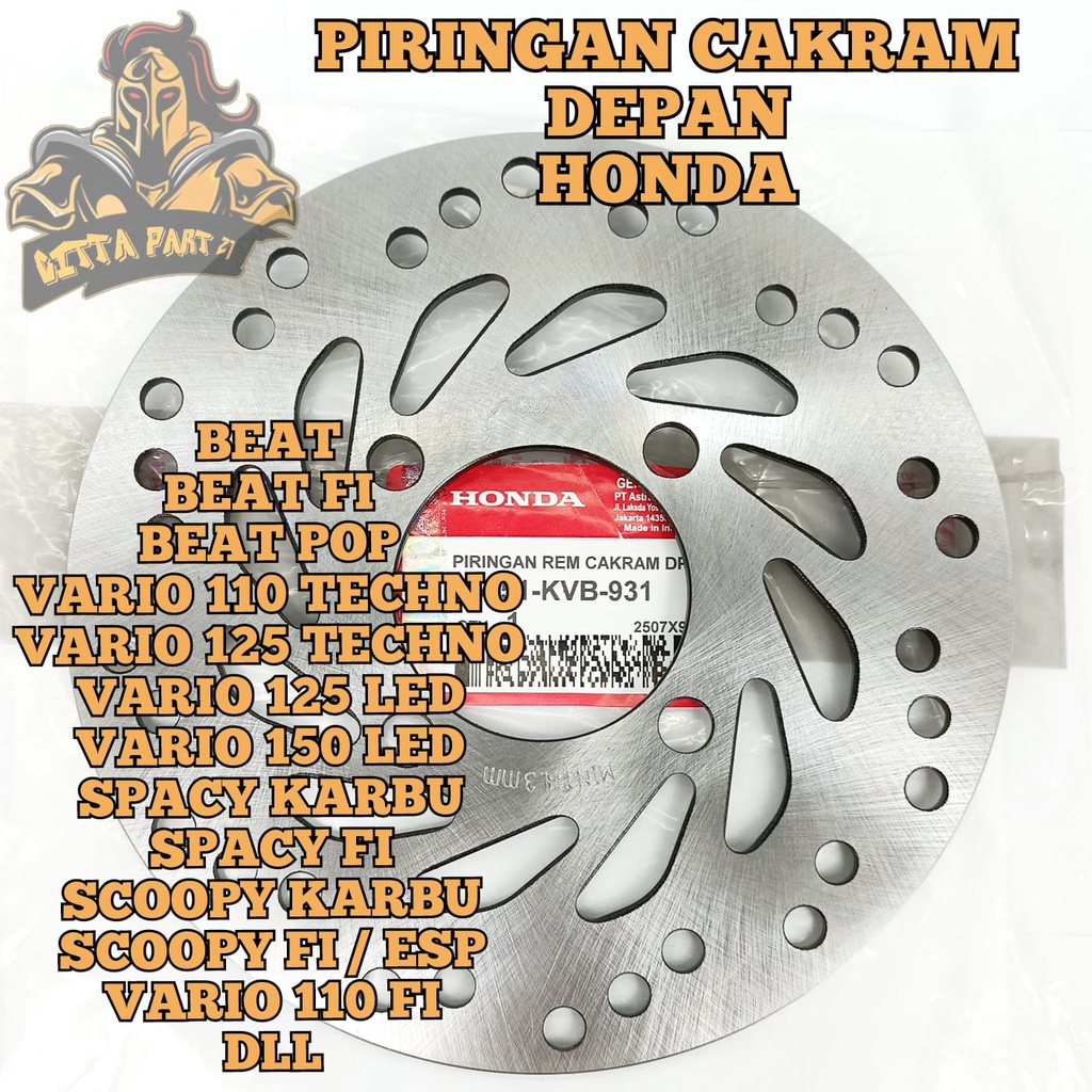 PIRINGAN CAKRAM DEPAN HONDA KVB KUALITAS ASLI ORIGINAL HONDA AHM PRESISI AWET TIDAK KARATAN BEAT KARBU BEAT FI BEAT POP VARIO 110 TECHNO VARIO 125 TECHNO VARIO 125 LED  VARIO 150 LED SPACY KARBU SPACY FI SCOOPY KARBU SCOOPY FI SCOOPY ESP VARIO 110 FI DLL